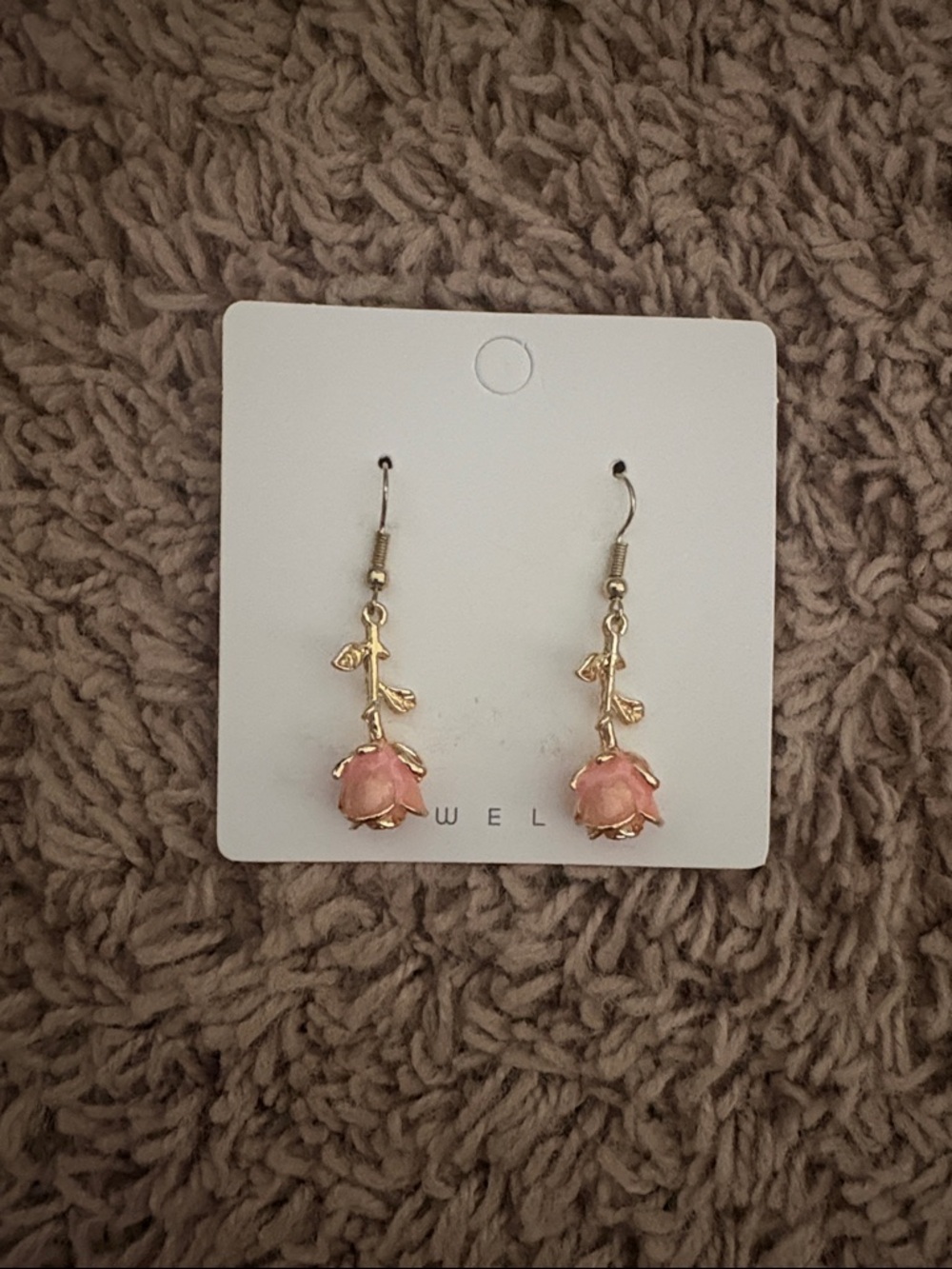 Gold-Tone Pink Rosebud Drop Earrings